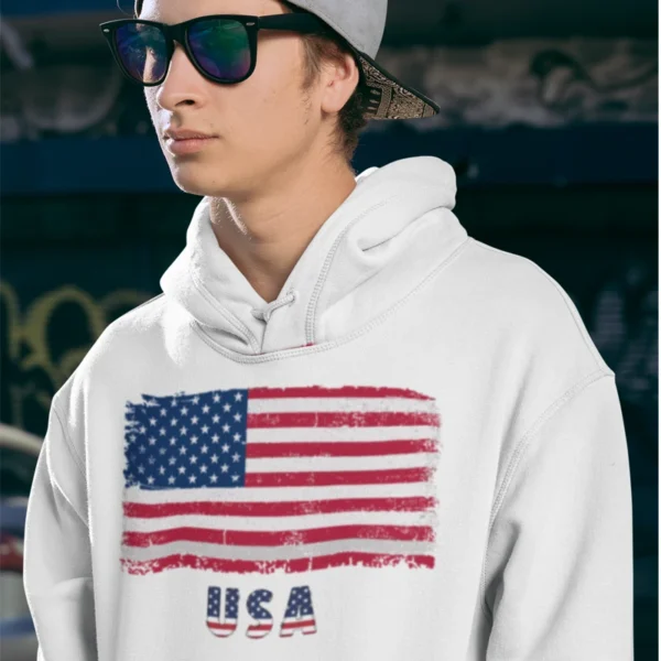 Hoodie Grunge USA Flag Vintage American - Image 4