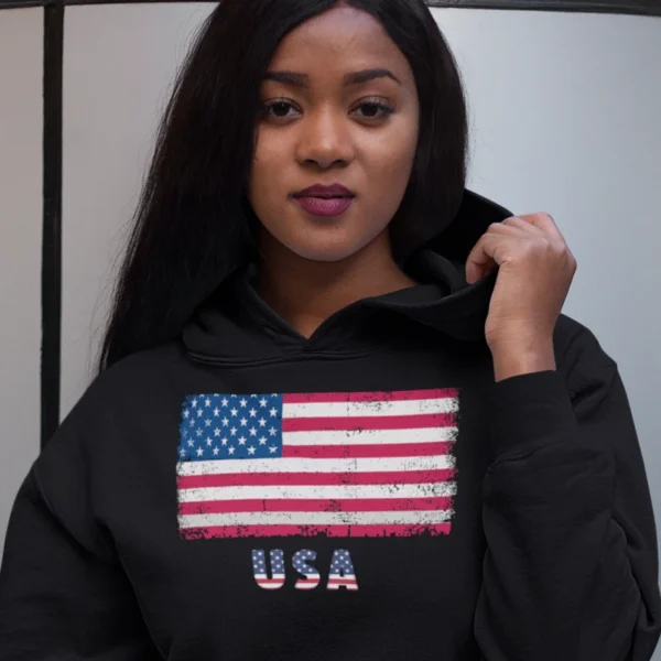 Hoodie Grunge USA Flag Vintage American - Image 3