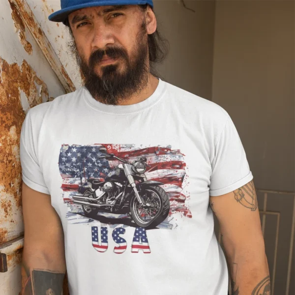 TShirt  Motorcycle with american Flag - Image 3