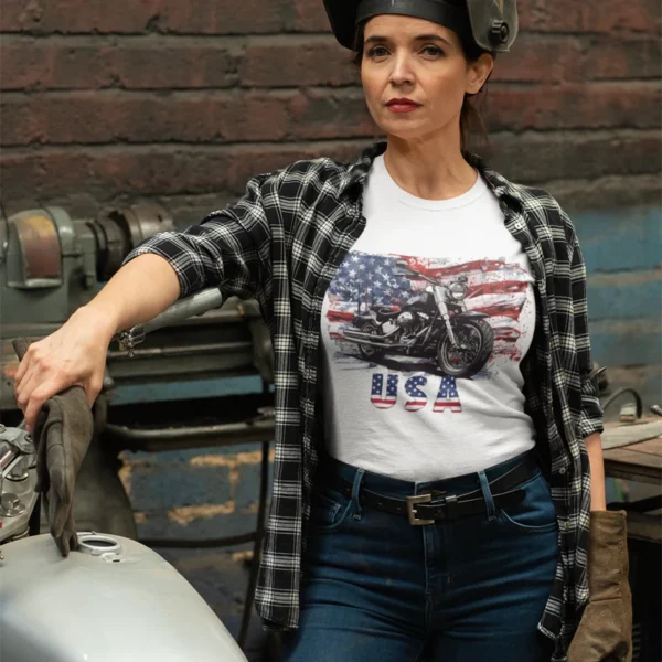 TShirt  Motorcycle with american Flag - Image 2