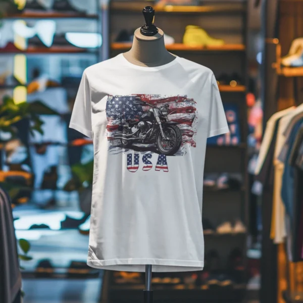 TShirt  Motorcycle with american Flag