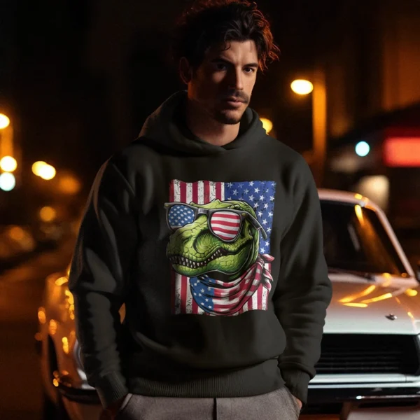 Hoodie USA Flag T-Rex - Image 2