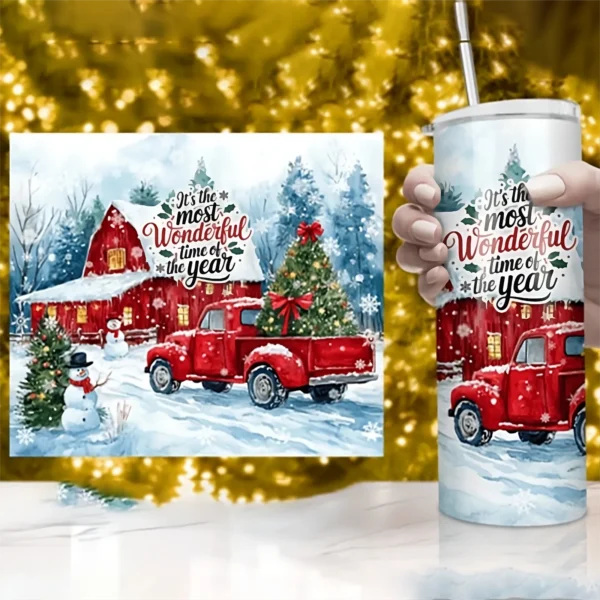 20 oz Christmas Tumbler - Winter Landscape Design