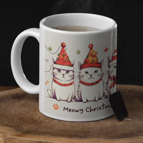 11 oz Ceramic Mug - Meowy Christmas Design with Festive Cats, Holiday Lights & Fun Message - Perfect Gift for Cat Lovers - Image 4